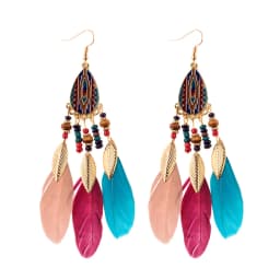 Round Retro Women's Dream Catcher Handmade Long Tassel Feather Earrings Female Leaves Pendant Earring Kolczyki Boho Jewelry