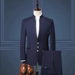 (Jacket+Pants) Men Fashion Simple Wedding Suit Black / Blue / Wine Red 2026 Homme Stand up Collar Business Social Dress 2 Piece