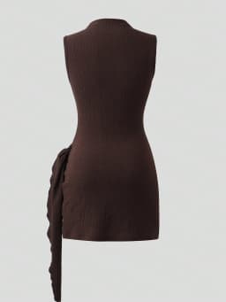 Women's Elegant Texture Fabric Pleating Waist Sice Ribbon Slim Fit Mini Dresses Casual Metal Buckle Solid Color Dress Summer