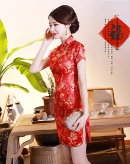 Oversize 4XL 5XL 6XL Qipao Red Dragon Mini Cheongsam Women Satin Vestidos Chinese Style Dresses Vintage Mandarin Collar Qipao