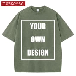 Custom Your Logo Print Summer Cool Snow Wash T-Shirt Cotton Casual Loose Short Sleeve Fashion Retro Tee Soft Couple Streetwear