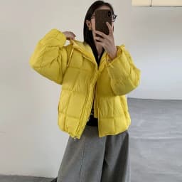 Korean Knit Hood Patchwork Short Puffer Jacket Women Loose Lightweight Warm Padded Parkas Women Solid Color Zipper Winter Jacket