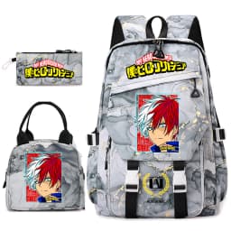 My Hero Academia Anime Print School Backpack Set for Girls Casual Lightweight Student Bookbag with Lunch Bag Pencil Case