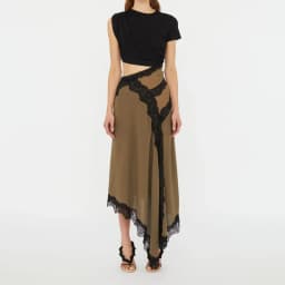 Womens Dresses 2025 Spring Summer New Solid Color Hollow Waist Irregular Lace Splicing Round Neck Short Sleeve Casual Dress