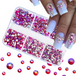 Nail Art Rhinestones Kit 2400pcs Nail Gems Ab Flatback Rhinestones Gems Stones with Storage Organizer for Design Bright Holiday