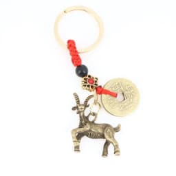 New Year 2027 Sheep Lucky Pendant Keychain Pi Xiu Feng Shui Wealth Key Ring Vintage Red String Knot Bag Pendant Jewelry Gift