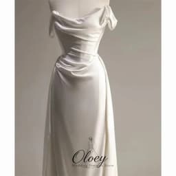 OLOEY Customized Minimal Off The Shoulder Satin Bridal Gown Mermaid Short Sleeve Korea Wedding Dress Photo Shoot Lawn Wedding