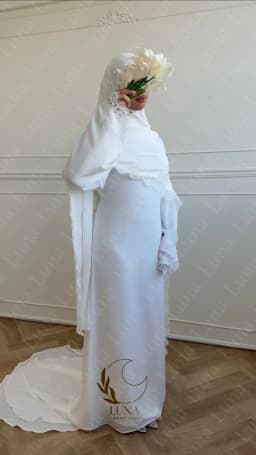 Luna Customized Long Sleeves Muslim Wedding Dresses with Lace Cape Sleeves Court Train Bridal Gown 2026 New Evening Gown