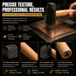 PHYHOO Professional Metal Texture Hammer for Jewelry Making Premium High Carbon Steel Texturing Craftsmith Tool with Wood Handle