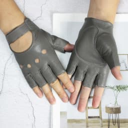 Leather Half Finger Gloves Women's Short Thin Section Unlined Spring and Autumn Motorcycle Riding Ladies Driving Fingerless