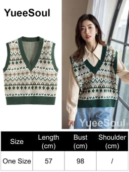 Green Knit Vest Printed Sleeveless Pullover Oversized Women Sweater Vest 2026 New Y2K Vintage Knitwear Women's Autumn Clothing