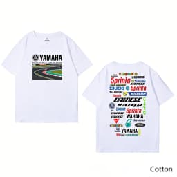 2026 YAMAHA White Oversized Retro Racing Print Cotton T-Shirt Unisex Breathable Biker Street Top