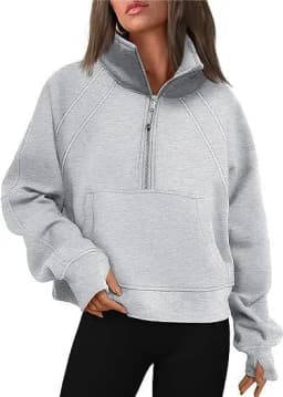 Women's Autumn/Winter Half-Zip Stand Collar Sweatshirt Casual Versatile Long Sleeve Hoodies Pullover