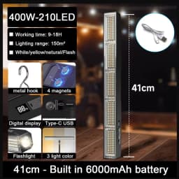 2026 Upgrade Magnetic Work FlashLight Built-in 6000mAh Rechargeable Battery Underhood Work Lamp Bar For Car Repair Outdoor Light
