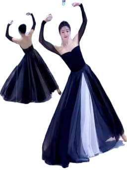 Black White Double Layered Chiffon Skirt 360 Degree Rotation Dance Costume New Style Human World Dancewear Maxi Skirt