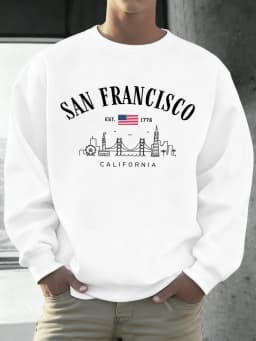 San Francisco California Pattern Men Pullovers Autumn Casual Sweatshirt Fashion All-Match Streetwear Fleece Comfortable Top