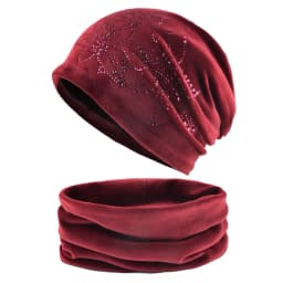 Women's Winter Double-Layer Flannel Knitted Beanie And Scarf Set Diamond Daffodil Pattern Hat Warm Windproof Cold Weather Bonnet