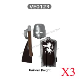 Medieval Military Castle Black Hawk Knight Building Blocks Gothic Cavalry Armor Shield Axe Soldier Figure Accessories Bricks Toy