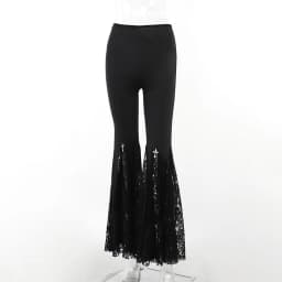 Goth Dark High Waist Package Hip Long Pants Mall Gothic Lace Patchwork Women Flare Pant Grunge E-girl Trousers Trim Streetwear