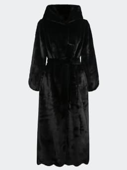 Nerazzurri Autumn Winter Extra Long Luxury Elegant Thick Warm Black Soft Fluffy Faux Rex Rabbit Fur Coat Women with Hood Sashes