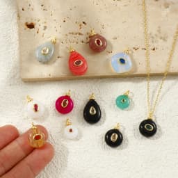 1 Piece Cubic Zirconia & Natural Stone Geometric Charms Round 18K Gold Plated Pendants For DIY Necklace Bracelet Jewelry Making
