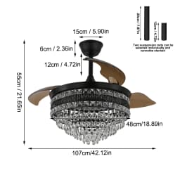 Modern Smart Ceiling Fan Chandelier Gold RC Adjustable 6 Speed Pendant Light Luminaire Bedroom 3 Heads Led Fandelier Lamp Indoor