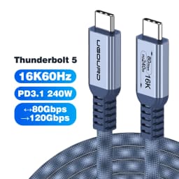 UGOURD Thunderbolt 5 USB4 Gen4 Cable 90 Degree Right Angle Elbow 80Gbps 16K Braided USB‑C to C 240W Fast Charging Cable For EGPU