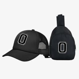 2pcs Kids' 26 letter printed pattern truck hat+chest bag set, stylish casual sunhat, portable storage purse, suitable for daily