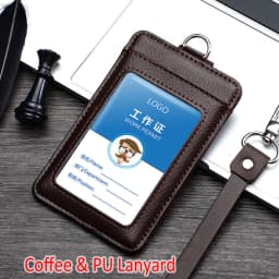 Real Leather Business Work Card Holder ID Badge Holders with Nylon Lanyard Id Name Tag Chest Cards Cases Retractable Reel Clips