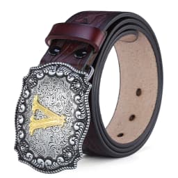 Western Belt Men Genuine Leather Belts for Men Women Cowboy Cowgirl Big Letters Buckle Gold Male Belts Long Black Brown Quality