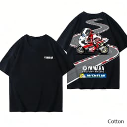 2026 YAMAHA White Oversized Retro Racing Print Cotton T-Shirt Unisex Breathable Biker Street Top