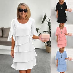 Summer Women's Cake Skirt Lotus Leaf Sleeve Solid Color Loose Waist O-neck Simple Fashion Pullover Casual Mini Skirt