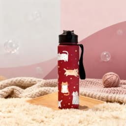 3D Printed Cute Cartoon Cat PVC-Free, Leak-Proof, Matte Finish 750ML Water Bottle,Includes Carry Loop Outdoor Activities