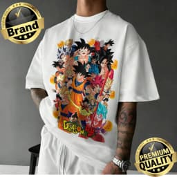 2026 New Arrival Dragon Ball Oversized Retro Anime T-shirt Goku All Forms & Dragon Balls Graphic Print Casual Loose Versatile