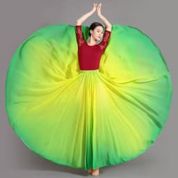 2025 Gradient Color Dance Skirt Eleganc Women's Square Dancing Perform Maxi Skirts Elastic-waist Big-hem Chiffon A-line Skirts