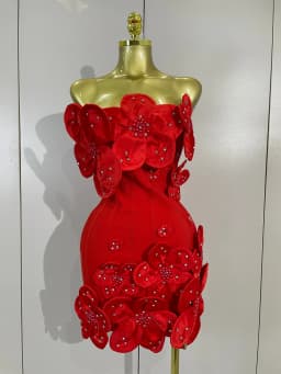 Luxury Chic 3D Beaded Flower Strapless Short Bodycon Bandage Dress Elegant Formal Party Prom Gown Birthday Wedding Guest Dresses