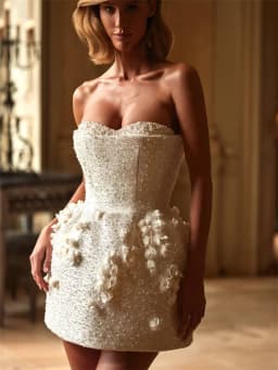 Customized Exquisite Sweetheart Neckline Mini Dress with Removable Sleeves And 3D Flower Decoration Back Zipper Wedding Dress