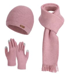 3 Pcs Sets Winter Women Plush Knitted Cold Hat Warm Woolen Head Cap Scarf Gloves Hats Outdoor Ear Windproof Beanies Cap