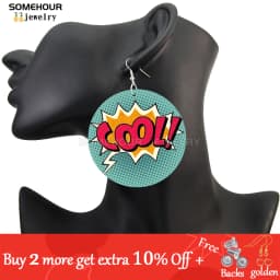 SOMEHOUR Love Queen Boom Comic Print Wooden Drop Earrings OMG LOL Bubble Cartoon Cute Pop Loops Dangle Jewelry Women Girls Gift