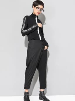 [EAM] High Elastic Waist Black Asymmetric Casual Pants New Loose Fit Trousers Women Fashion Tide Spring Autumn 2026 1DF4648
