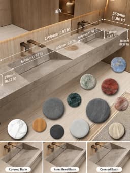 Any Size Custom Luxury Natural Stone Bathroom Vanity Set Integrated Sink Single Double Sink Stain Resistant Waterproof Durable H