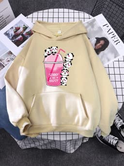 Cute Panda Sleeps Print New Women'S Sweatshirt Warm Vintage Pullover For Woman Fashion Korean Round Neck Hoodie Female