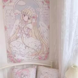 VIKAMA Cute Angel Tapestry Pink White Wall Blanket for Bedroom Accent Living Room Decor Dorm Room Aesthetic and Anime Fan Space