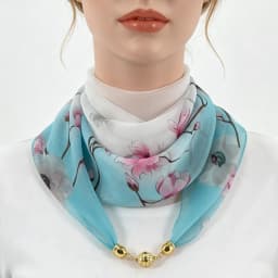 Magnetic Buckle Thin Chiffon Decorative Neck Scarf, Magnolia Print Neck Wrap, Lazy Scarf Quick Easy Fastening Neckerchief