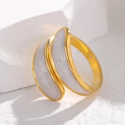 Stainless Steel Black and White Ring with Enamel Simple Double Layer Oil Dripping Adjustable Open Finger Ring for Women No Fade