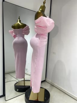 Pink Off Shoulder Satin Bandage Patchwork Evening Dress Silver Glitter Rhinestone Corset Formal Party Gown Guest Look Wholesale