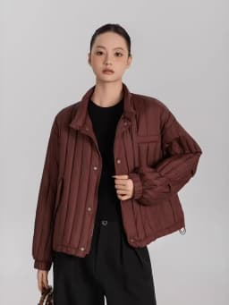 Winter White Duck Down Stand Collar Down Jacket Women Vertical Stripes Vertical Stripes Warm Jacket Female Quilted Parka Outwear