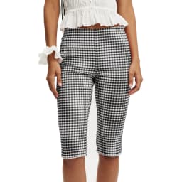 Women Plaid Capri Pants Mid Rise Side Split Knee Length Trousers Casual Leggings for Daily Party Club