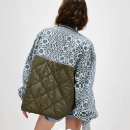 Cotton Printed Puff Sleeve Collarless Spliced Button Lightweight Cotton Jacket for Autumn/Winter 2025