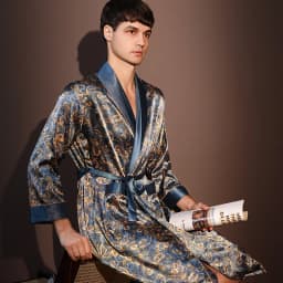 New Men's Robe Pajama Print Kimono Bathrobe Gown Spring Summer Male Sleepwear Loungewear Loose Silk Satin Nightwear Homewear
